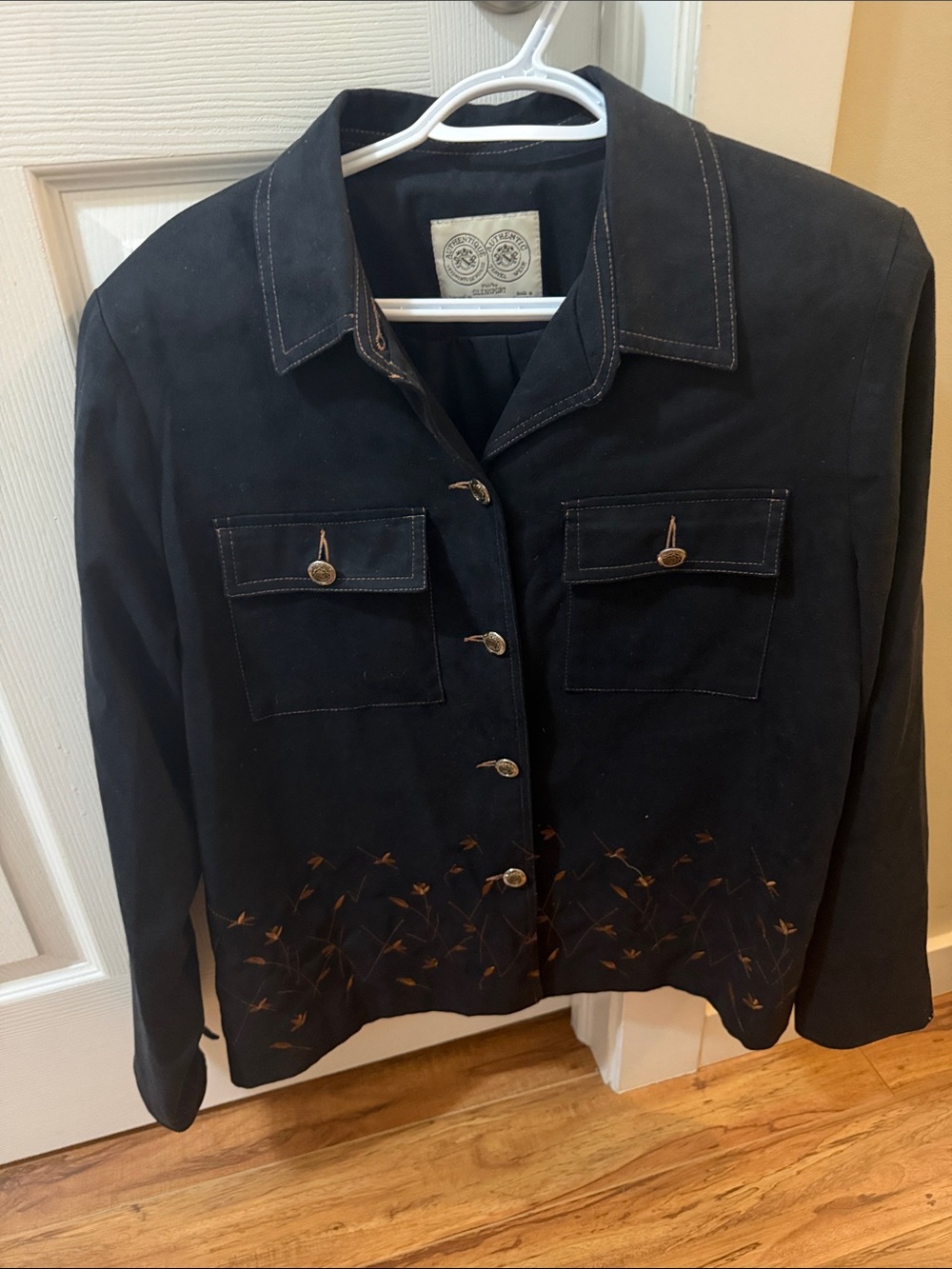Black Embroidered Button-Front Women's Blazer Jacket